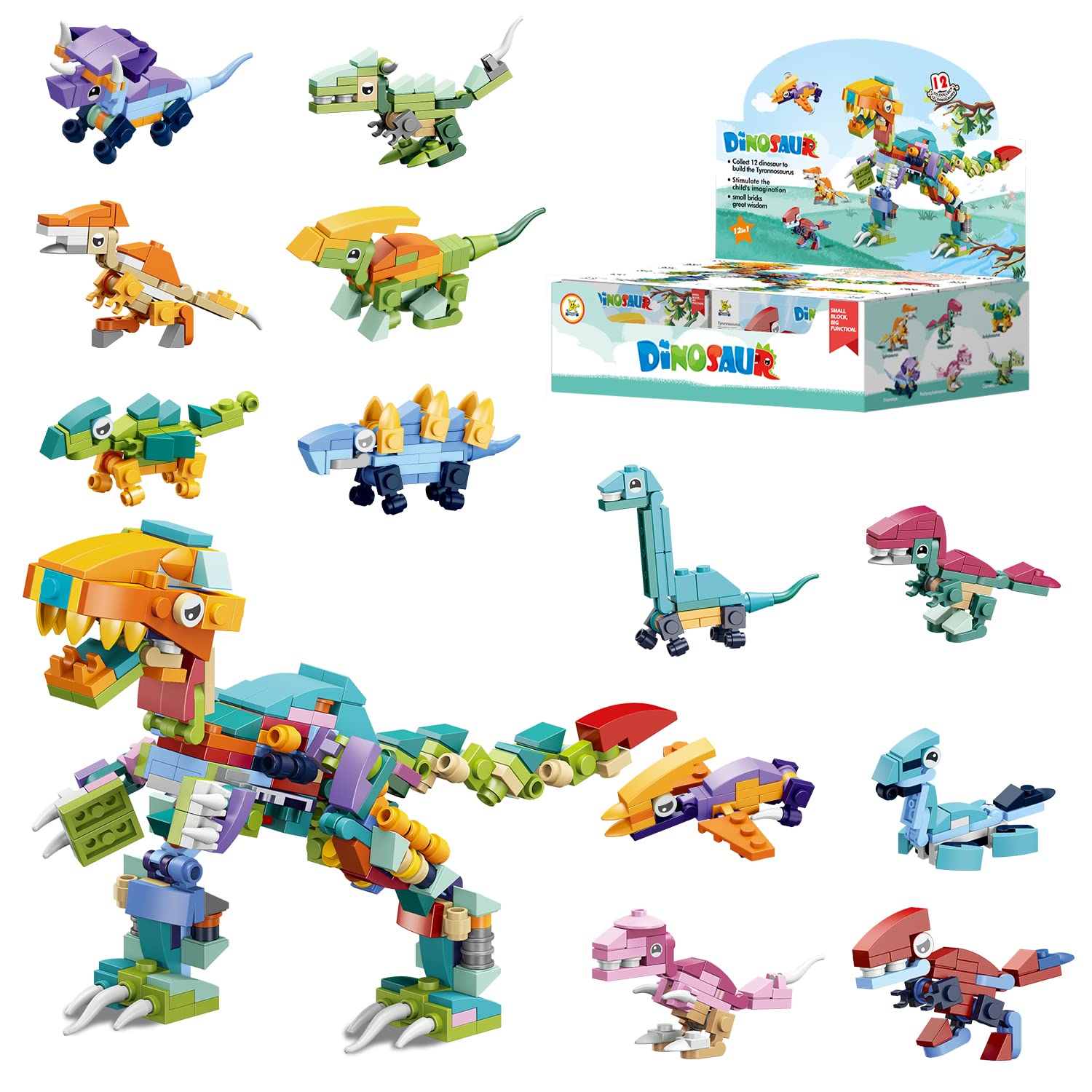 WINGIFT 12 in 1 Pre Filled Dinosaur Building Block Set-12 Pcs Mini Building Blocks Toys, STEM Building Blocks Toys, Classroom Prize Toys, Party Favor for Kids,Birthday,Goodie Bags,Carnival Prizes