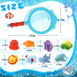 Leitee 14 Pcs Bath Toy Discoloration Water Spraying Floating Animals Shark Fishing Play Set with Fishing Nets Bathtub Squirt Toys for Babies and Kids (Cute)