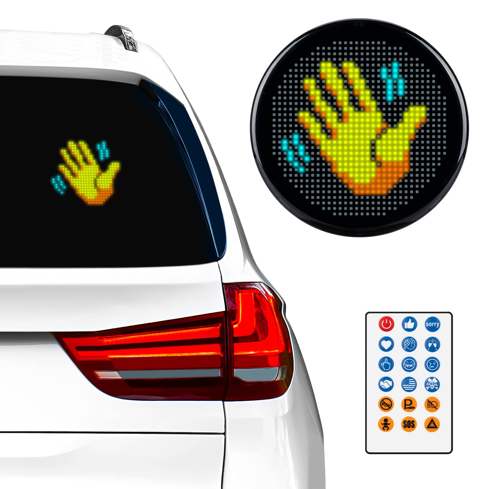 DIY Led Sign for Car, Cool Car Accessories for Men, Programmable LED Sign with Remote on Back Window, Turn Off High Beam & Wave to Drivers & Praise