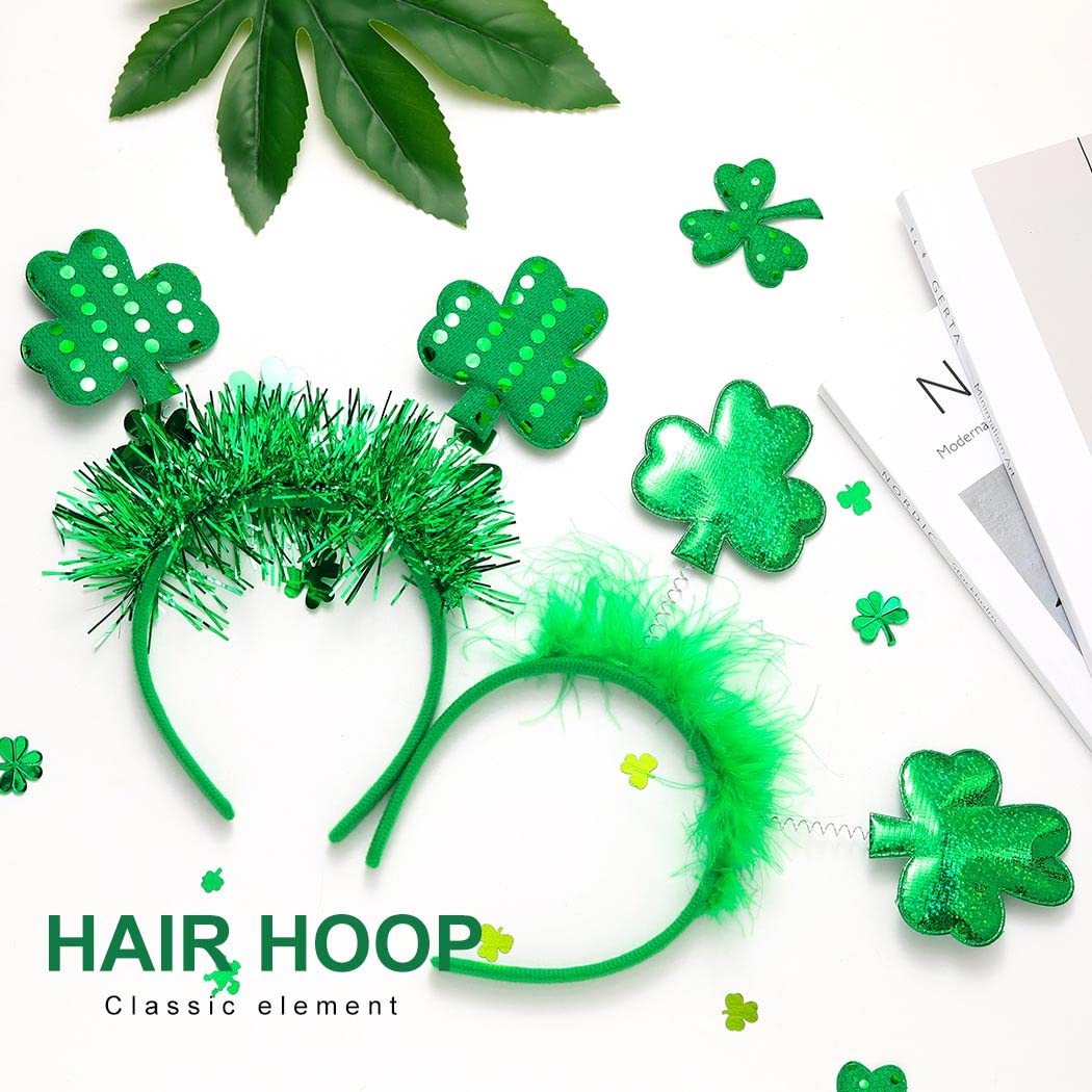 DRESBE St. Patrick's Day Headbands Green Shamrock Hair Hoop Clover Irish Festival Hair Accessories for Women and Girls(2pcs)