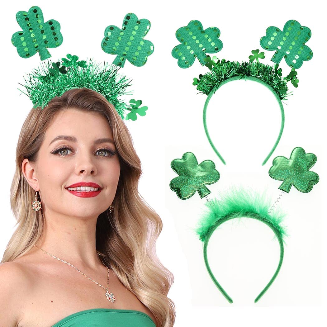 DRESBE St. Patrick's Day Headbands Green Shamrock Hair Hoop Clover Irish Festival Hair Accessories for Women and Girls(2pcs)