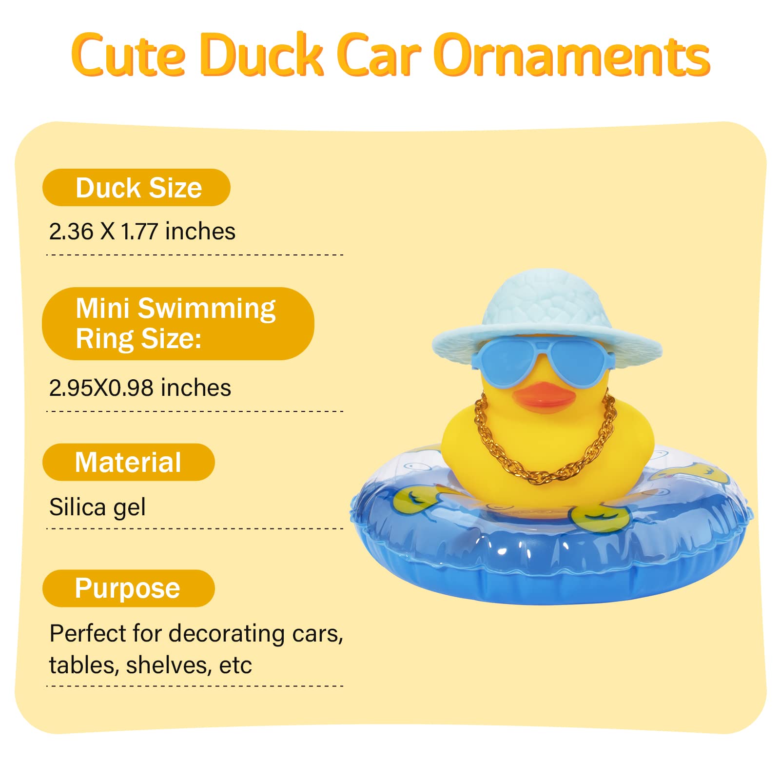 wonuu Car Rubber Duck Car Duck Decoration Dashboard Car Ornament for Car Dashboard Decoration Accessories with Mini Flower Hat Swim Ring Necklace and Sunglasses