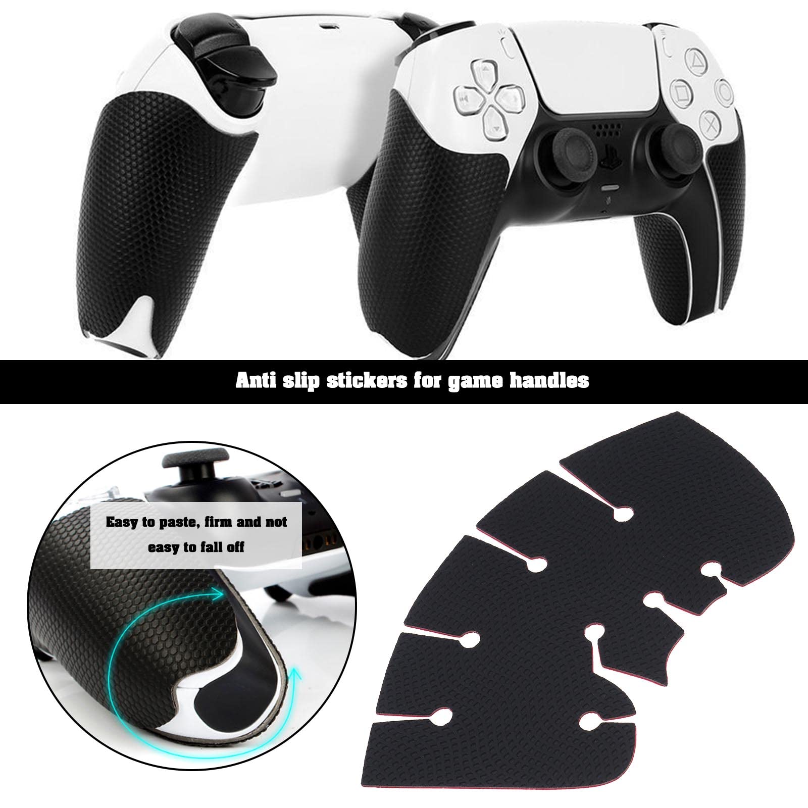 eMagTech 2 Sets (4PCS) Controller Grip Stickers Compatible with PS5 Controller Professional Textured Anti-Slip Sweat-Absorbent Soft PU Pads Handle Grip Tape Black