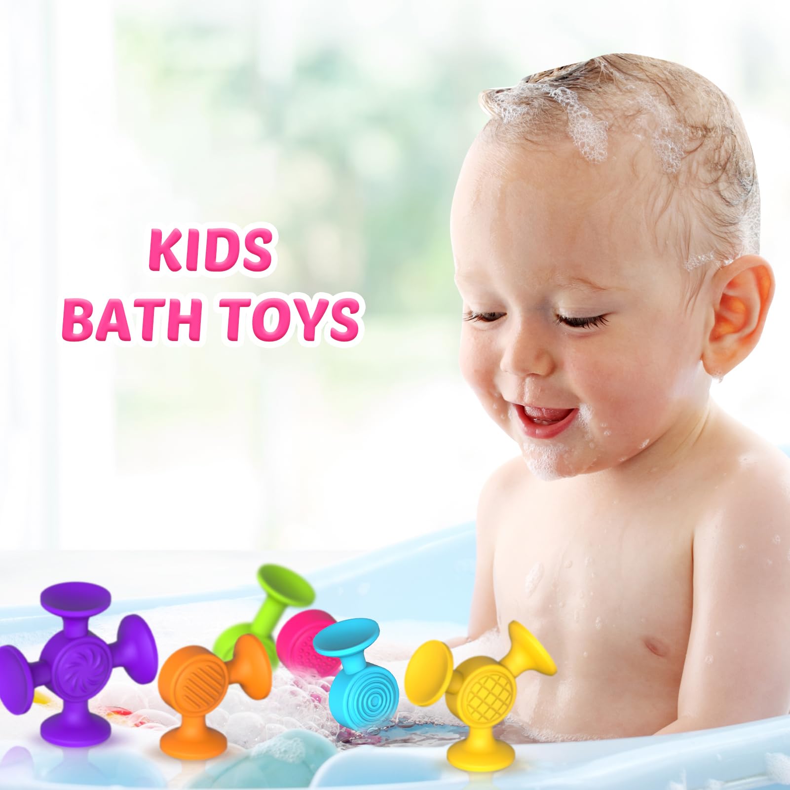 Toddlers Suction Cup Bath Toys: 12 Pcs Sensory Suction Bath Toys for Toddler, Kids Suction Fidget Toys Suction Cup Toys for Windows Travel