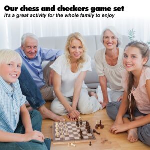 15inch Chess and Checkers Game Set - Chess Unique Gift for Kids and Adults. Durable Wooden Pieces, Sleek Wooden Board.Chess Introduces Strategy and Problem-Solving. Family Game Night Activity