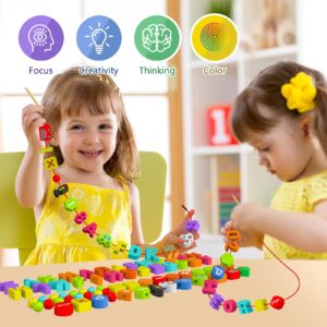 yowings Wooden Lacing Beads, Alphabet Number Stringing Beads Large Lacing Bead Animals Stringing Toy Montessori Toddler Preschool Toys for Toddlers Kid Birthday Gifts