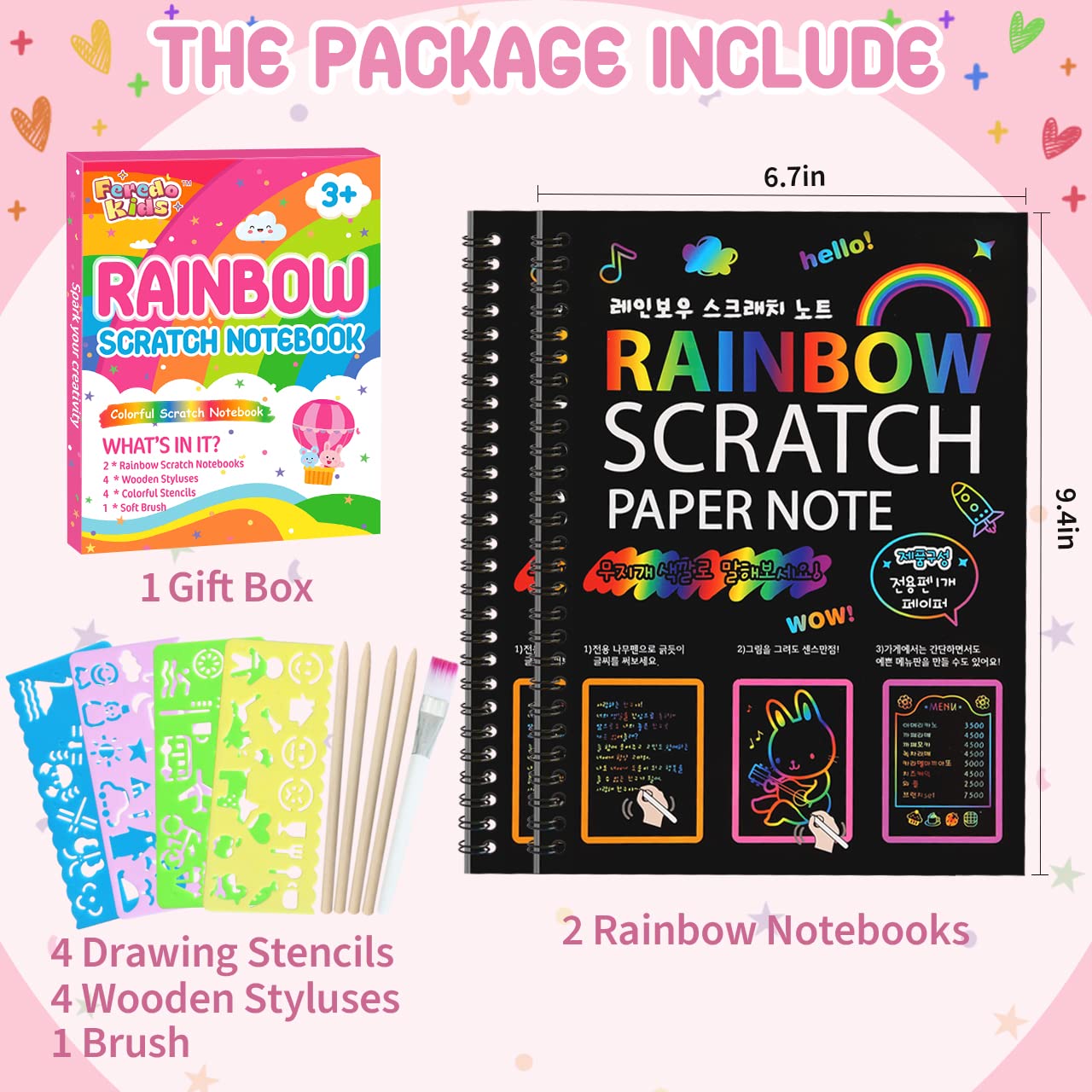 Rainbow Scratch Notebook Paper - Black Scratch Off Art Crafts Supplies Coloring Kit Toy for Kids Ages 3-9 Girls Boys DIY Children's Birthday Christmas Mother's Day Children's Day Gift 2 Pack