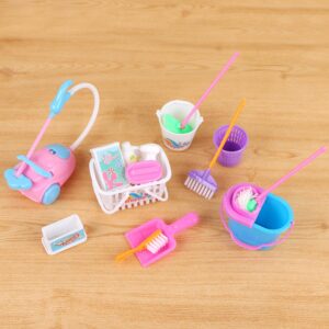 16 Pcs Miniature Dollhouse Cleaning Supplies Mini Bucket Mop Dust Pan Brush Broom Mini Housework Cute Cleaning Supplies Tools Miniature Furniture Dollhouse Decoration Accessories