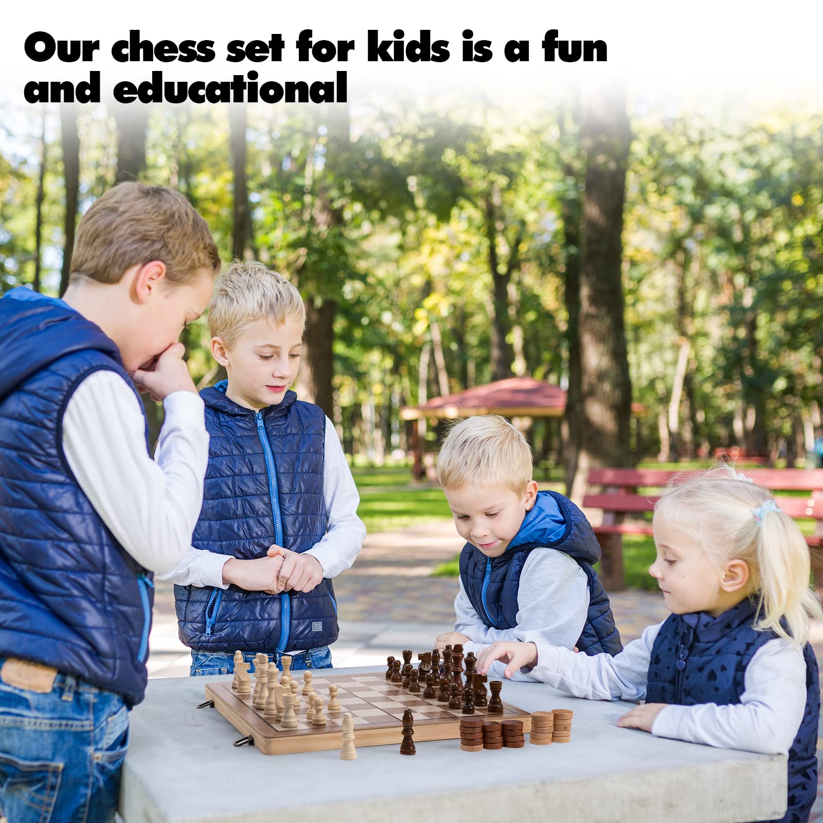 15inch Chess and Checkers Game Set - Chess Unique Gift for Kids and Adults. Durable Wooden Pieces, Sleek Wooden Board.Chess Introduces Strategy and Problem-Solving. Family Game Night Activity