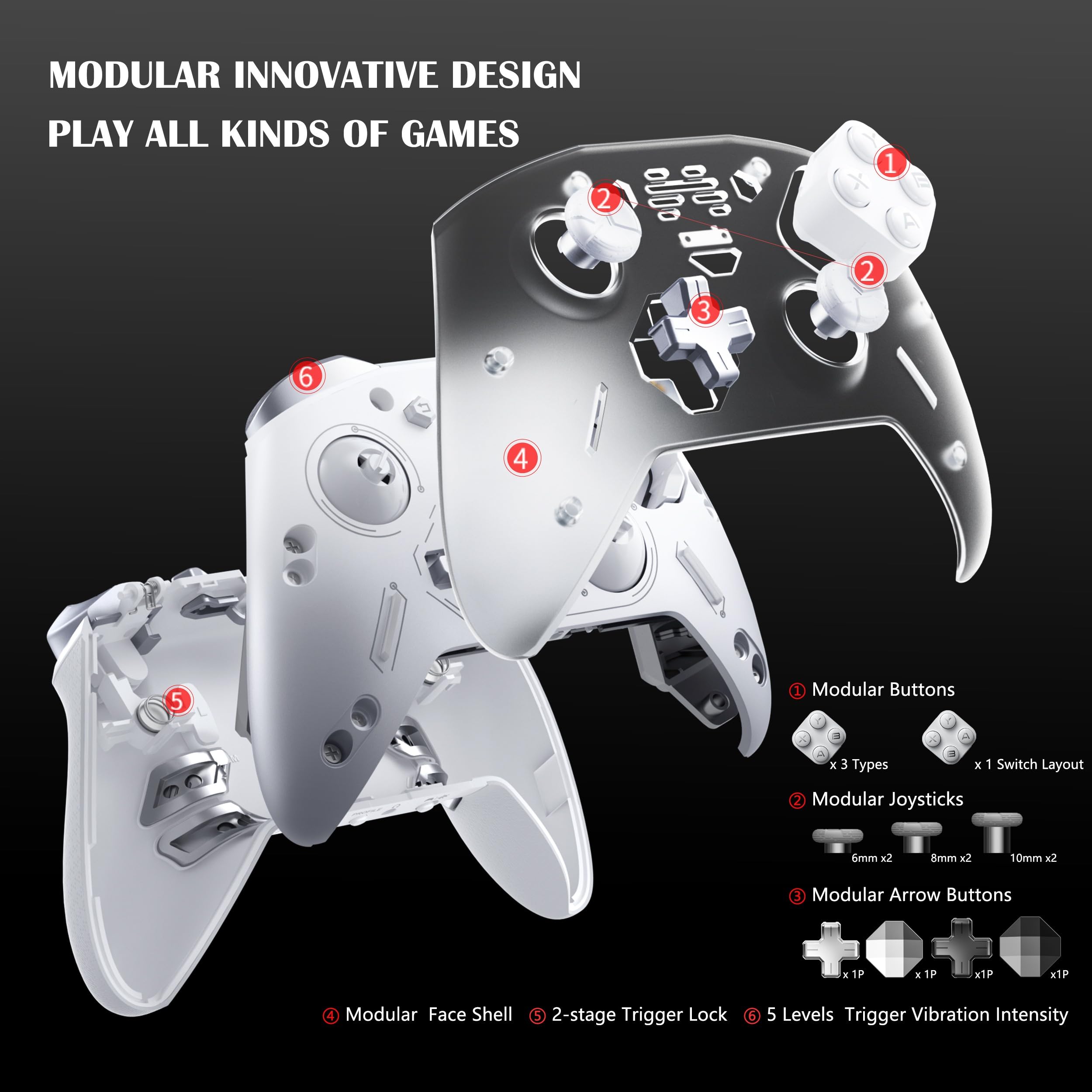 BEITONG Zeus 2 Elite Wireless Controller for PC Windows,Steam Deck,Android,Switch Gaming,Customize Module Assembly/Optical Buttons/1000 mAh/Motion Control/Vibratable Triggers (Galaxy Silver)