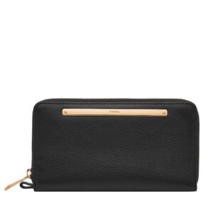 Fossil Women's Liza Leather Wallet Zip Around Clutch with Wristlet Strap, Black (Model: SL7878G001)