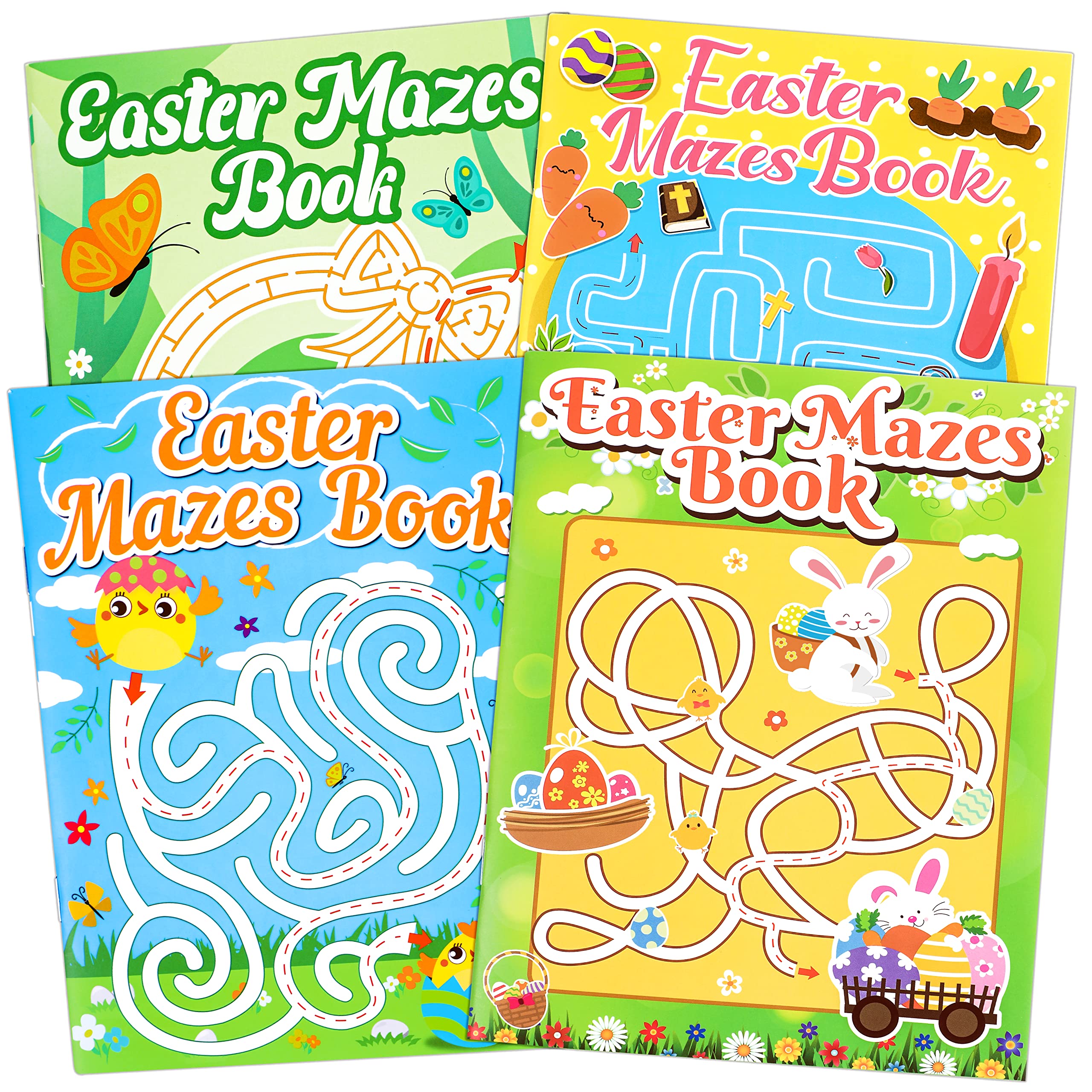 Winrain 4PCS Easter Basket Stuffers Maze Books for Kids, Children Crafts Games Activities, Ages 3-5, 4-8, 6-8, 8-12(160 Mazes of 4 Difficulty Levels)