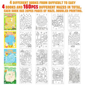 Winrain 4PCS Easter Basket Stuffers Maze Books for Kids, Children Crafts Games Activities, Ages 3-5, 4-8, 6-8, 8-12(160 Mazes of 4 Difficulty Levels)