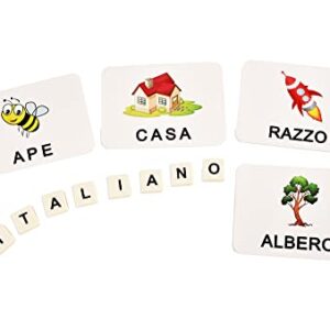 BOHS Italian Literacy Wiz Fun Game - See and Hide Spelling - 60 Flash Cards - Preschool Language Learning Educational Toys