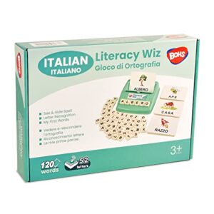 BOHS Italian Literacy Wiz Fun Game - See and Hide Spelling - 60 Flash Cards - Preschool Language Learning Educational Toys