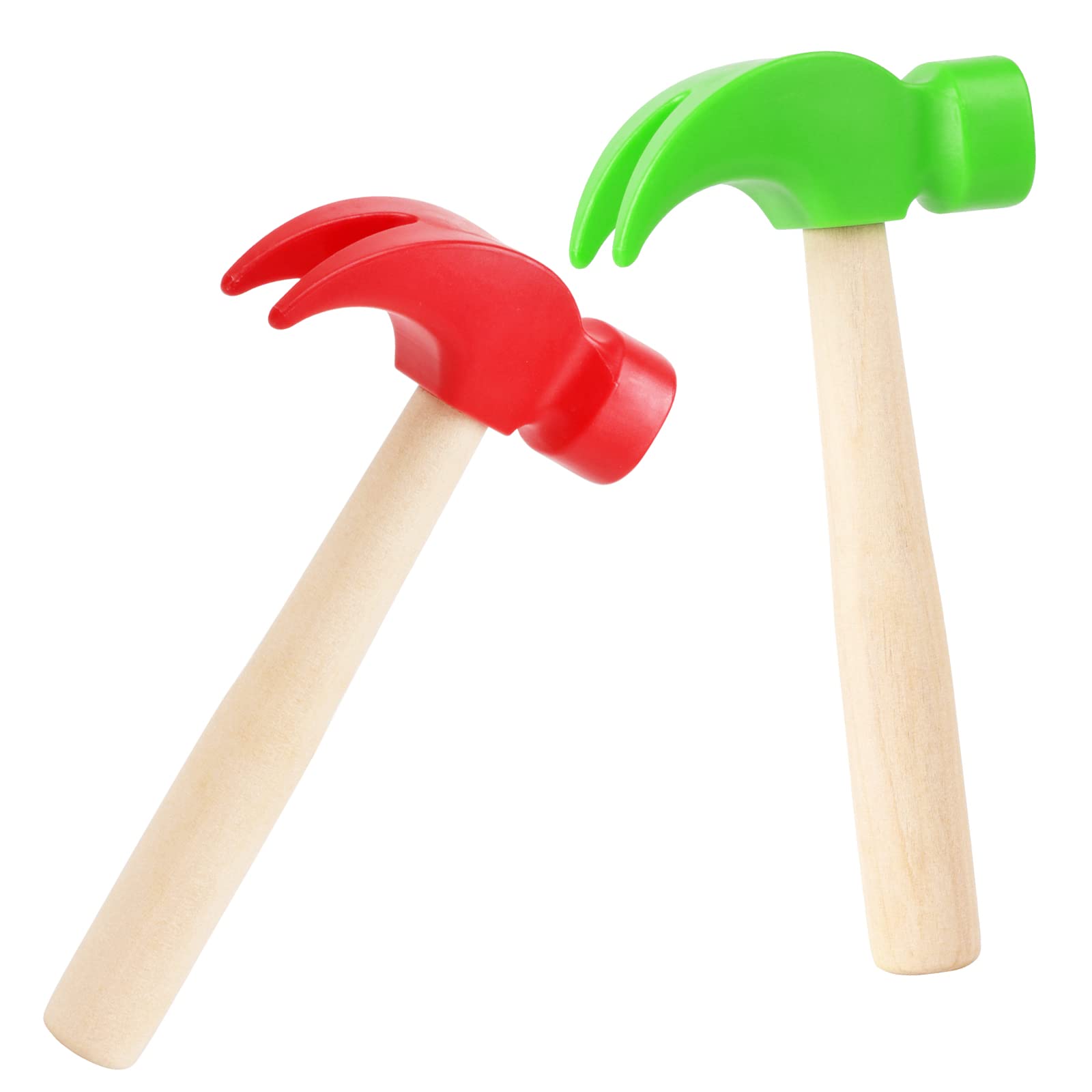 2 Pack Wooden Hammer Toys Simulation Hammers Maintenance Tools Educational Toys for Kids Birthday Party Games Supplies (Red + Green)