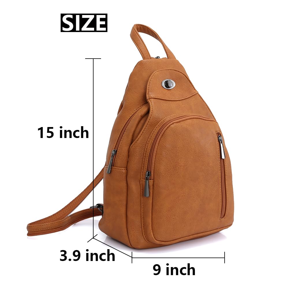 OISLUMU Small Backpack Purse for Women Multi Pocket PU Leather Lightweight Handbags Convertible Travel Shoulder Handbag (Brown)