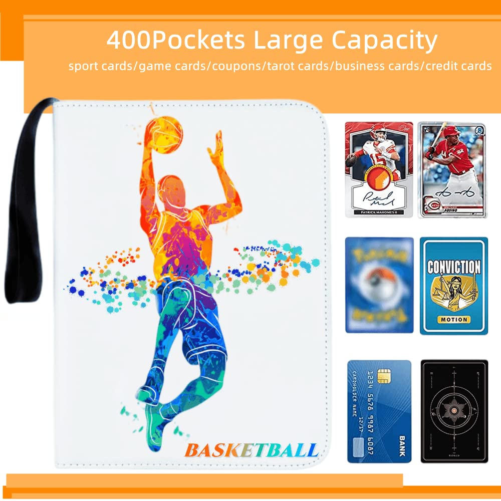 FUYUNLAI 3 Pocket Faux Leather Basketball Card Binder with Removable Sleeves, 400 Card Capacity