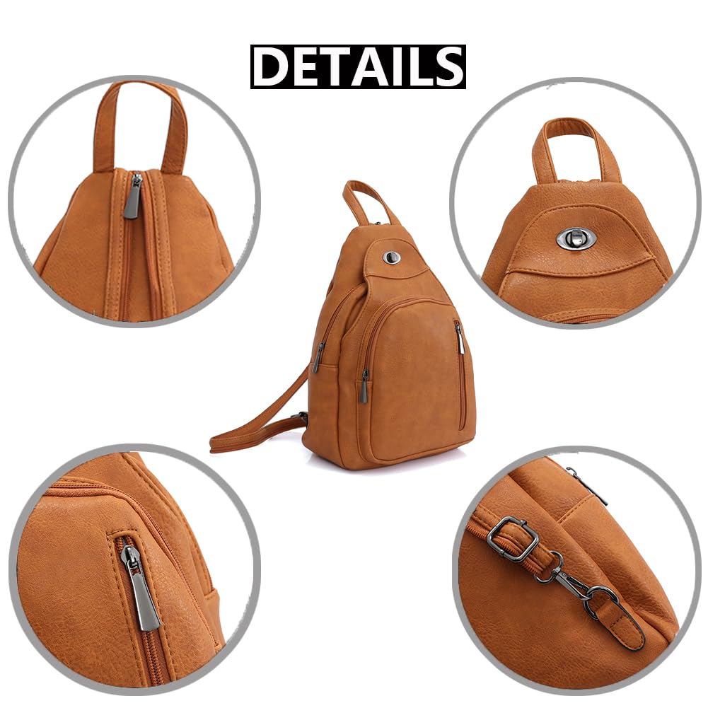 OISLUMU Small Backpack Purse for Women Multi Pocket PU Leather Lightweight Handbags Convertible Travel Shoulder Handbag (Brown)