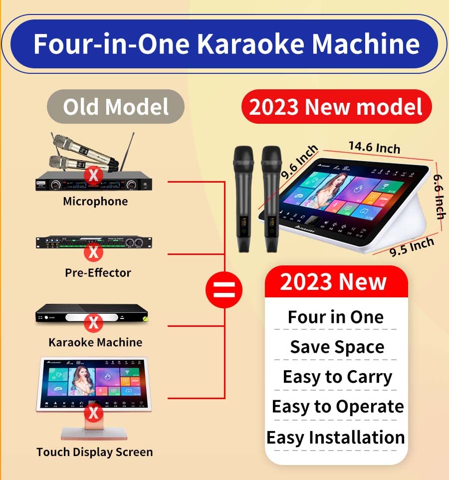 2023 New Karaoke Machine,15.6 Inch Touch Screen Phone App Control Free Cloud Download Songs All in One Karaoke System with Mic, KTV Singing Chinese Karaoke Player for Home Party,8T,White