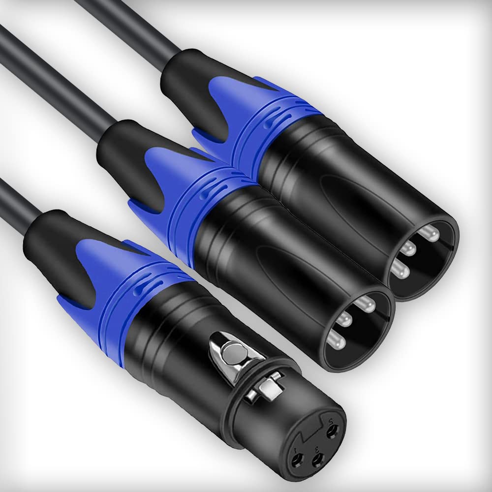 HUYEOOG XLR Splitter Cable，1Female to2 Male XLR Connector Splitter, 3-pin XLR Female to Dual XLR Male Cable for Balanced Mic Audio, Ideal for Stereo Mic Connection (11.8 Inches)