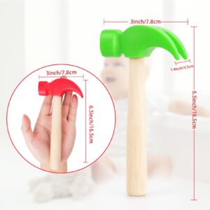 2 Pack Wooden Hammer Toys Simulation Hammers Maintenance Tools Educational Toys for Kids Birthday Party Games Supplies (Red + Green)