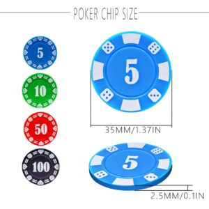 Plastic Poker Chips 300 Poker Chip Set with Storage Box,Denomination Printed Casino Style Chip for Texas Home Game Nights,Holdem Poker Nights,Blackjack or Roulette Games,Casino Parties (300 pcs)