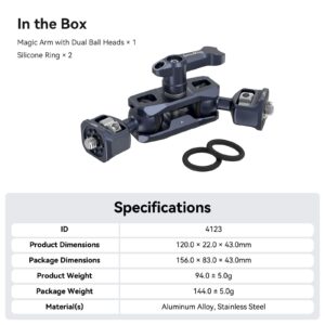 SmallRig Dual Ball Heads Magic Arm for Sony FX6 / FS5 / FS5 II, Articulating Magic Arm with 1/4"-20 Screw, Aluminum Alloy Camera Monitor Mount Arm, Max. Load 5.5kg, Only 88g - 4123