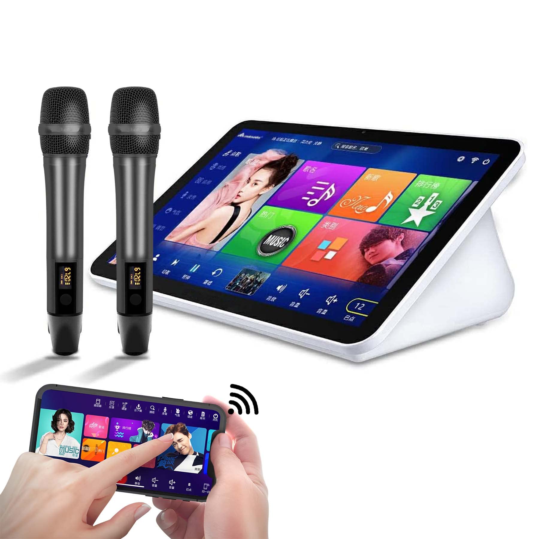 2023 New Karaoke Machine,15.6 Inch Touch Screen Phone App Control Free Cloud Download Songs All in One Karaoke System with Mic, KTV Singing Chinese Karaoke Player for Home Party,8T,White