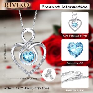 RIVIKO Infinity Heart Symbol Necklace for Women 925 Sterling Silver Dainty Forever Love Heart Pendant Valentine's Day Anniversary Birthday Christmas Jewelry Gifts for Women Mom