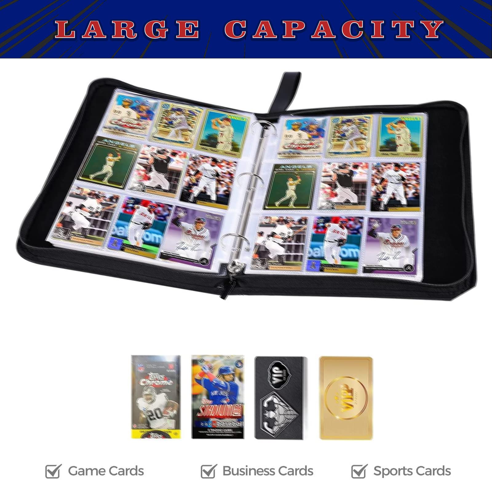 900 Pockets Baseball Cards Binder,Trading Cards Holder Card Collectors Album,Trading Card Binder 9 Pocket with 50 Removable Sleeves for Baseball Card and Sports Card