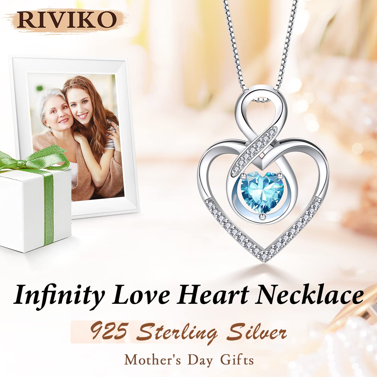 RIVIKO Infinity Heart Symbol Necklace for Women 925 Sterling Silver Dainty Forever Love Heart Pendant Valentine's Day Anniversary Birthday Christmas Jewelry Gifts for Women Mom