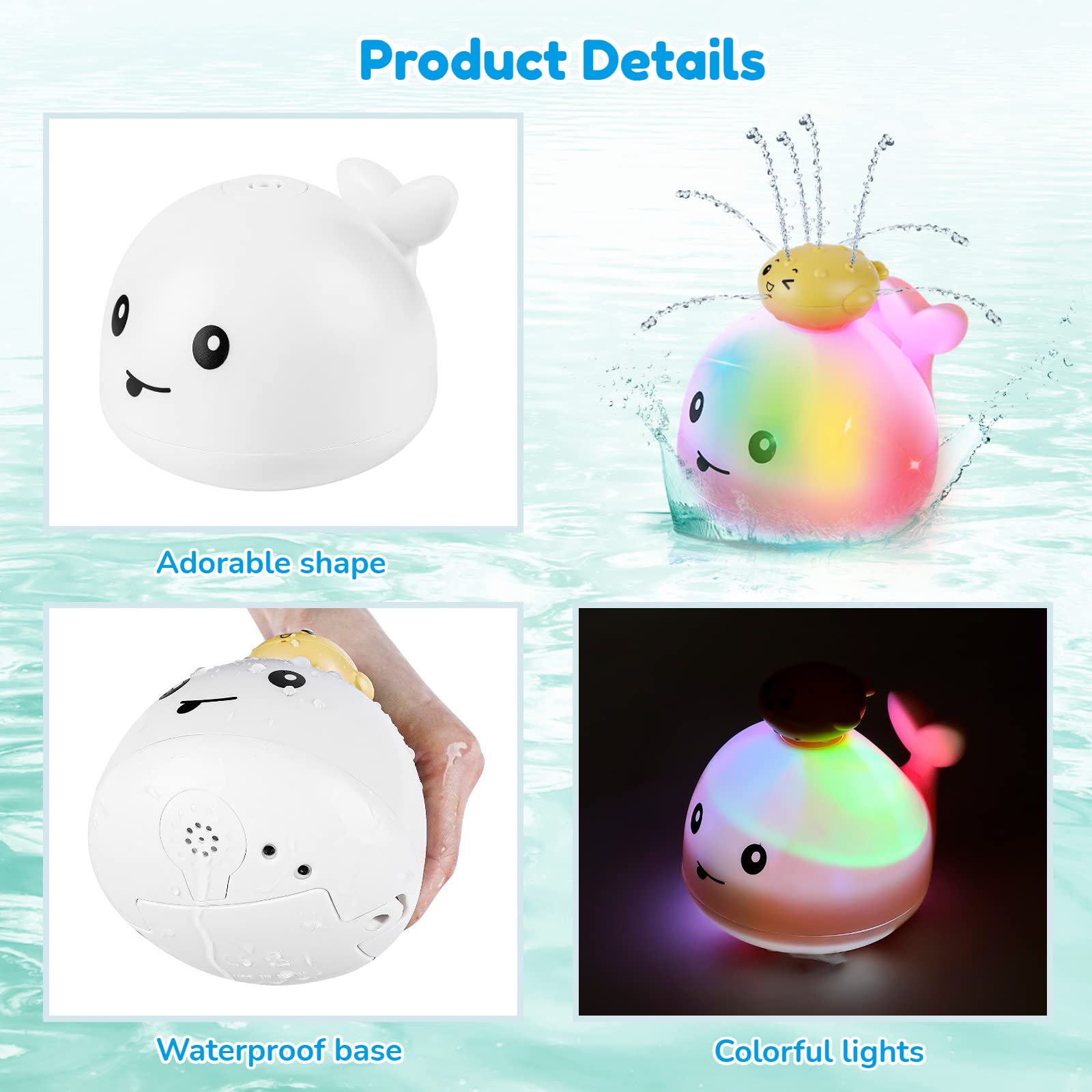 Baby Bath Toys: ToyoFun Whale Bath Toys with 4 Water Spraying Modes Light Up Sprinkler Bath Toys for Toddler 1-3 Automatic Fountain Bathtub Toys for Boys Girls Kids Infant Bathroom Pool Swimming Gift