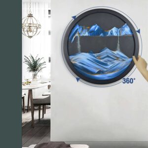 ETULLE Moving Sand Art Picture, 360° Rotating Wall Art Mounted Glass Crafts, Round Glass 3D Deep Sea Sandscape in Motion Display Flowing Sand Gift for Home Office Wall Art Decor