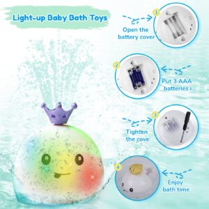 Baby Bath Toys: ToyoFun Whale Bath Toys with 4 Water Spraying Modes Light Up Sprinkler Bath Toys for Toddler 1-3 Automatic Fountain Bathtub Toys for Boys Girls Kids Infant Bathroom Pool Swimming Gift