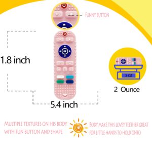 Remote Control Teether Toy for Babies 6 to 12 Months,Baby Teething Toys Tv Remote Shape with Pacifier Clip（Pink）