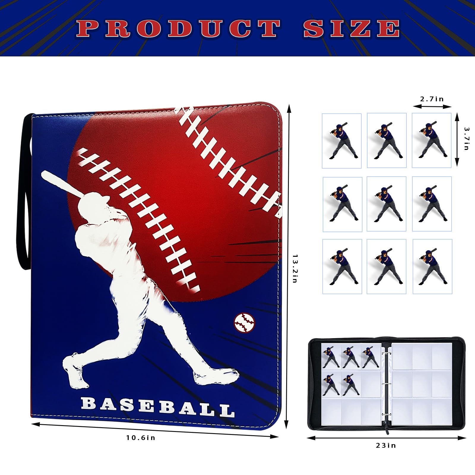 900 Pockets Baseball Cards Binder,Trading Cards Holder Card Collectors Album,Trading Card Binder 9 Pocket with 50 Removable Sleeves for Baseball Card and Sports Card