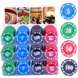 Plastic Poker Chips 300 Poker Chip Set with Storage Box,Denomination Printed Casino Style Chip for Texas Home Game Nights,Holdem Poker Nights,Blackjack or Roulette Games,Casino Parties (300 pcs)