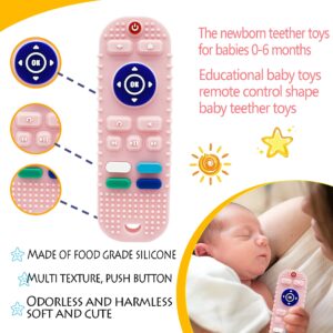 Remote Control Teether Toy for Babies 6 to 12 Months,Baby Teething Toys Tv Remote Shape with Pacifier Clip（Pink）