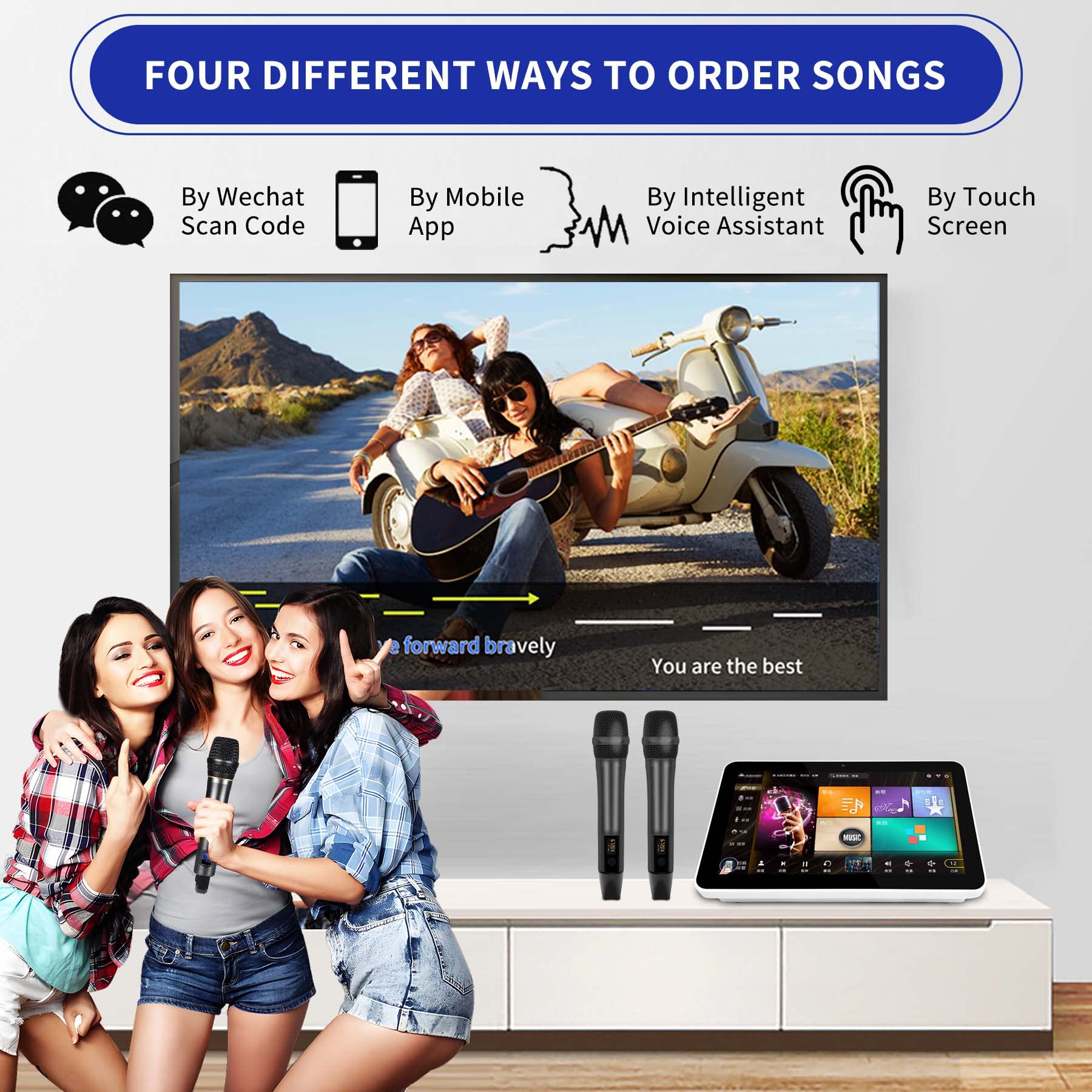 2023 New Karaoke Machine,15.6 Inch Touch Screen Phone App Control Free Cloud Download Songs All in One Karaoke System with Mic, KTV Singing Chinese Karaoke Player for Home Party,8T,White