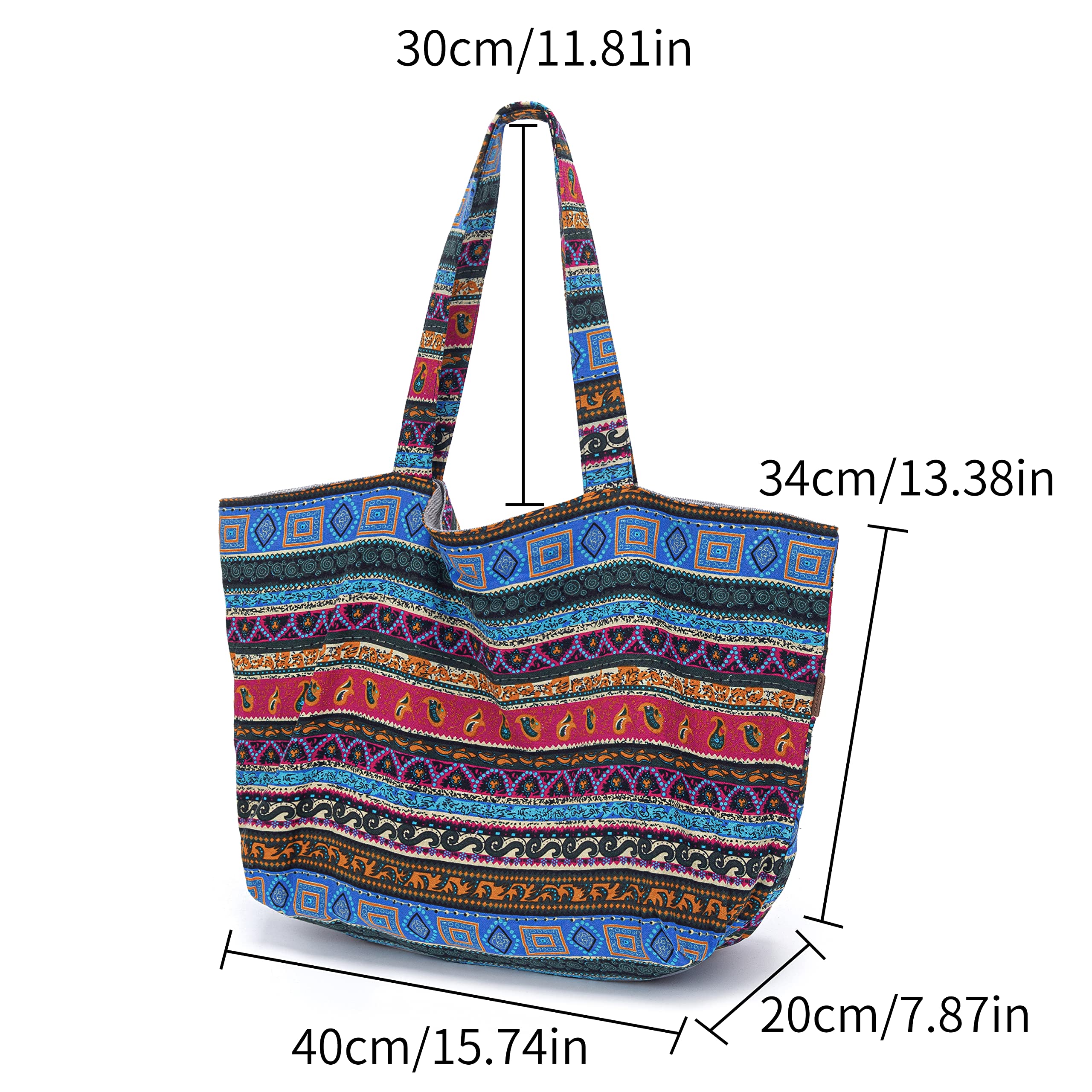 Women Hippie Tote Hand Bag Large Capacity Bohemian Bag Portable Tourist Shoulder Bags (Rose red)