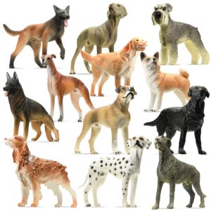 stargo friendly dog figurines for kids and toddlers - plastic dogs set of 12 realistic play figures - non-toxic cake topper, farm animal figurines, 3.5"x5", age 3+