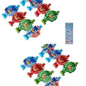 Amscan PJ Masks Birthday Party Supplies Bundle includes Party Blowouts - 16 Count and 1 Dinsaur Sticker Sheet