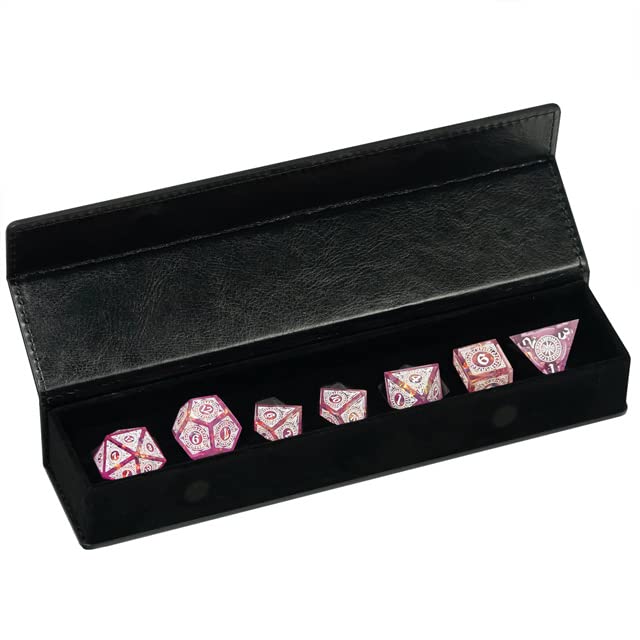 Pink Mystical Magic Wizard Sharp DND Dice Set with Leather Dice Box | for Dungeons and Dragons, D&D, Sharp Edge, D20 Polyhedral Resin Dice, Dungeons and Dragons Gifts, Accessories