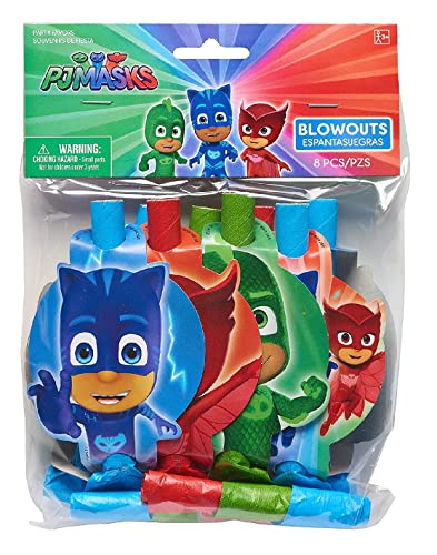 Amscan PJ Masks Birthday Party Supplies Bundle includes Party Blowouts - 16 Count and 1 Dinsaur Sticker Sheet