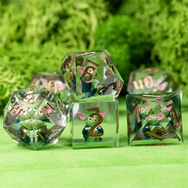 Goblin Monster Sharp DND Dice Set with Leather Dice Box | for Dungeons and Dragons, D&D, Sharp Edge, D20 Polyhedral Resin Dice, Dungeons and Dragons Gifts, Accessories