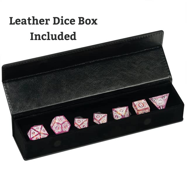 Dark Magic Orb Sharp DND Dice Set with Leather Dice Box | for Dungeons and Dragons, D&D, Sharp Edge, D20 Polyhedral Resin Dice, Dungeons and Dragons Gifts, Accessories