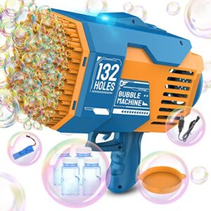 132 holes bubble gun toys, rocket launcher bubble blower toy, portable bubble machine with colorful light, big bubble maker for outdoor indoor games, bubbles machine for wedding birthday gifts (blue)