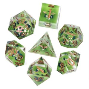 Goblin Monster Sharp DND Dice Set with Leather Dice Box | for Dungeons and Dragons, D&D, Sharp Edge, D20 Polyhedral Resin Dice, Dungeons and Dragons Gifts, Accessories