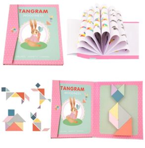 xizigoit wooden magnetic tangram toys kids jigsaw puzzles creative travel toy gifts for girls boys 3 4 5 6 7 8 9 10 years old toddler children 96 patterns portable book design(pink)